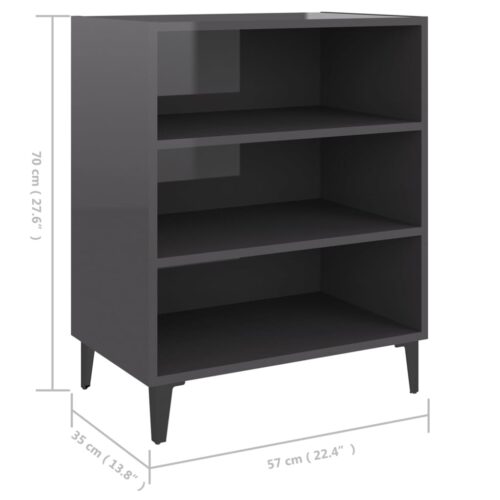 Sideboard High Gloss Grey 57x35x70cm Engineered Wood - Image 6