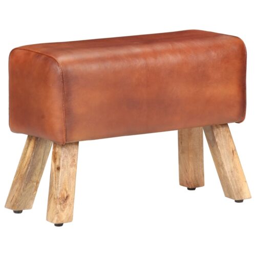 Genuine Leather Gym Bok Bench Handmade Wood Timber Chair Ottoman Seat Stool 58cm