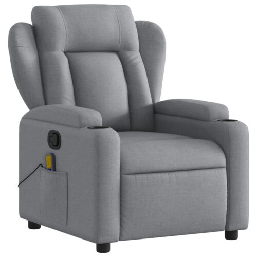 Massage Recliner Chair Light Grey Fabric - Image 3