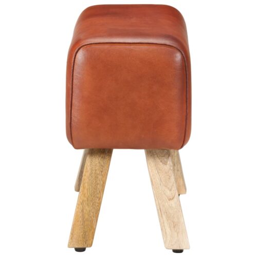 Genuine Leather Gym Bok Bench Handmade Wood Timber Chair Ottoman Seat Stool 58cm - Image 3