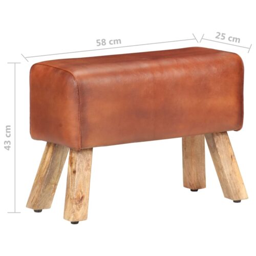 Genuine Leather Gym Bok Bench Handmade Wood Timber Chair Ottoman Seat Stool 58cm - Image 6