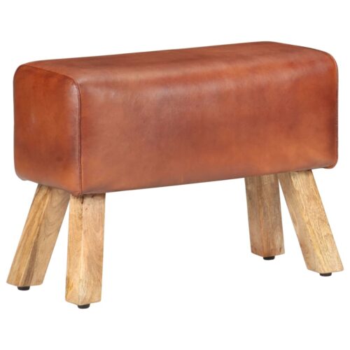 Genuine Leather Gym Bok Bench Handmade Wood Timber Chair Ottoman Seat Stool 58cm - Image 7