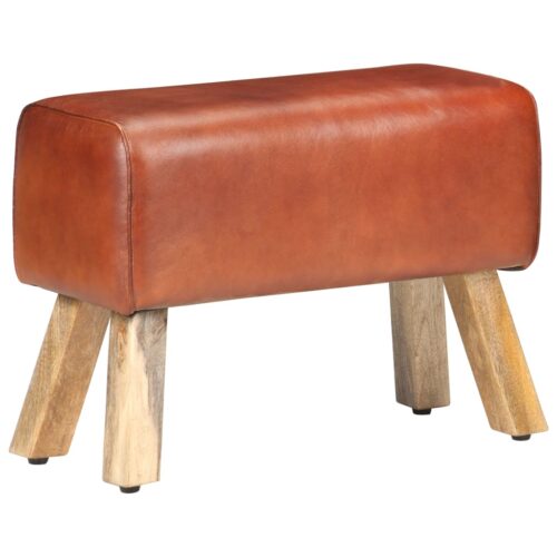 Genuine Leather Gym Bok Bench Handmade Wood Timber Chair Ottoman Seat Stool 58cm - Image 8