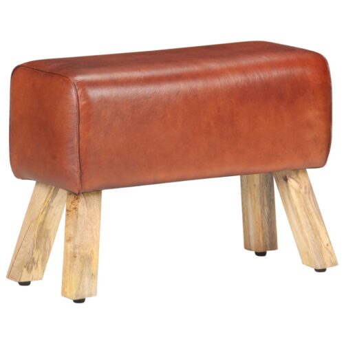 Genuine Leather Gym Bok Bench Handmade Wood Timber Chair Ottoman Seat Stool 58cm - Image 9