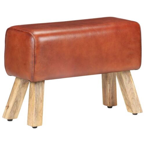 Genuine Leather Gym Bok Bench Handmade Wood Timber Chair Ottoman Seat Stool 58cm - Image 10