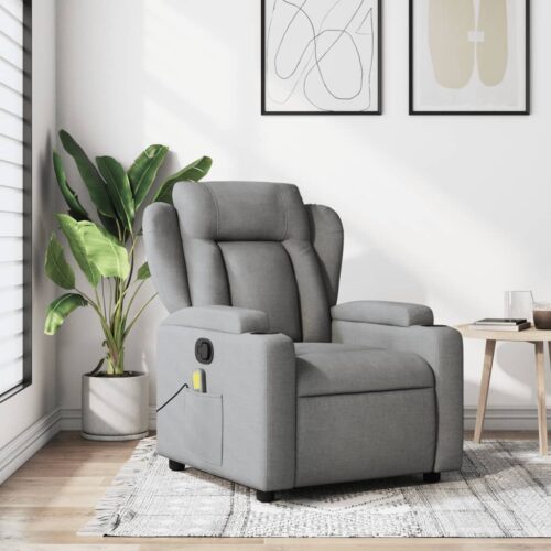 Massage Recliner Chair Light Grey Fabric - Image 12