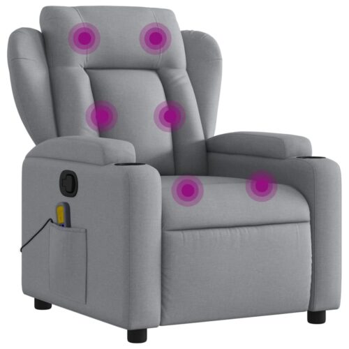 Massage Recliner Chair Light Grey Fabric - Image 2