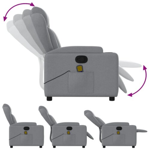 Massage Recliner Chair Light Grey Fabric - Image 5