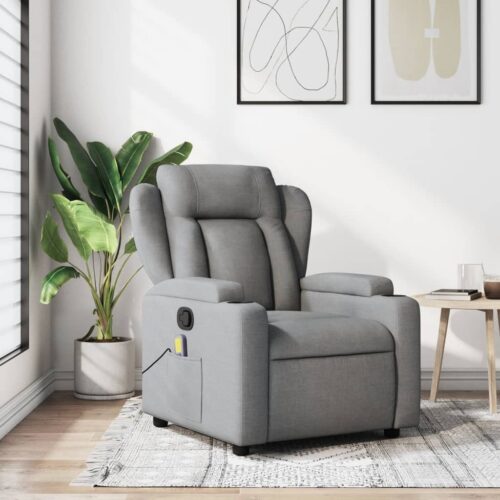 Massage Recliner Chair Light Grey Fabric - Image 12