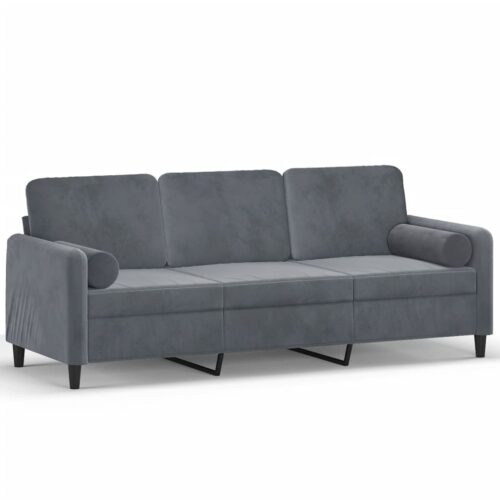 3-Seater Sofa with Throw Pillows Dark Grey 180cm Velvet - Image 2