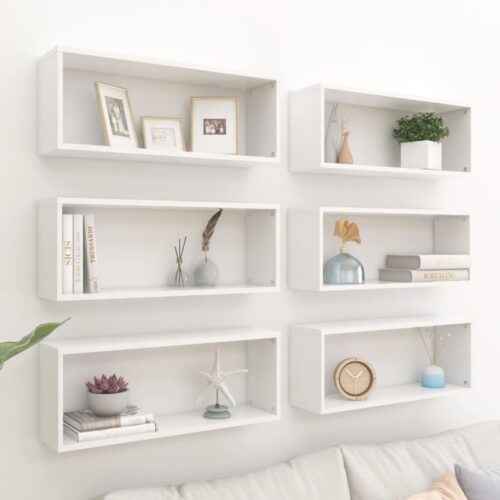 Wall Cube Shelves 6pcs White 60x15x23cm Engineered Wood