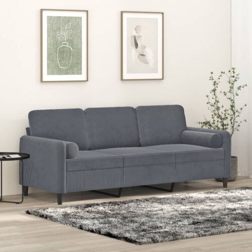 3-Seater Sofa with Throw Pillows Dark Grey 180cm Velvet - Image 9