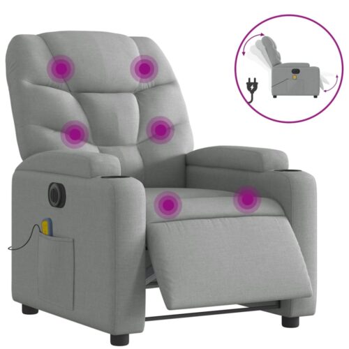 Electric Massage Recliner Chair Light Grey Fabric - Image 2
