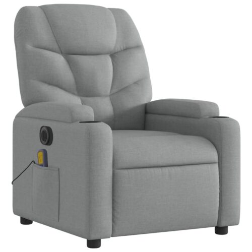 Electric Massage Recliner Chair Light Grey Fabric - Image 3