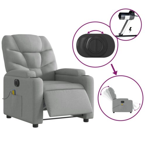 Electric Massage Recliner Chair Light Grey Fabric - Image 5