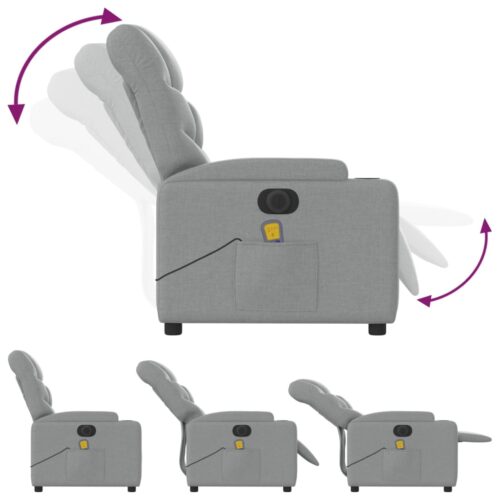 Electric Massage Recliner Chair Light Grey Fabric - Image 6