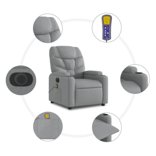 Electric Massage Recliner Chair Light Grey Fabric - Image 7
