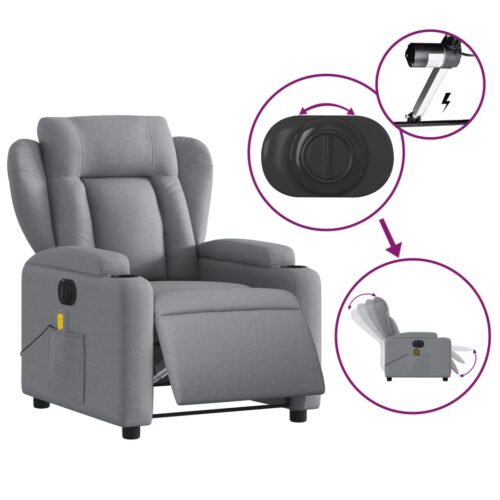 Electric Massage Recliner Chair Light Grey Fabric - Image 5