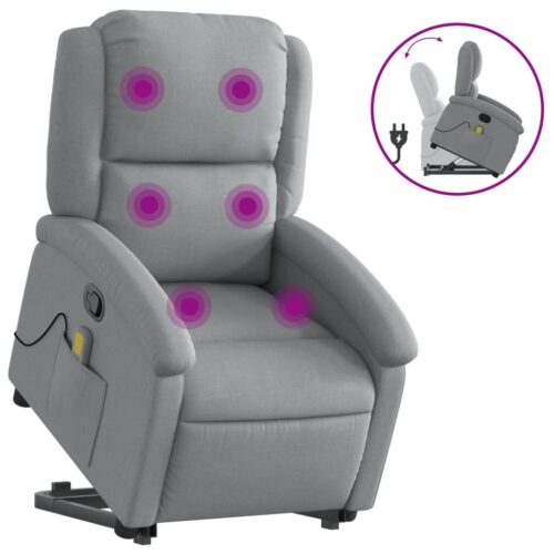 Stand up Massage Recliner Chair Light Grey Fabric - Image 2