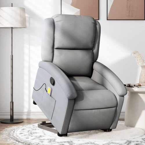 Stand up Massage Recliner Chair Light Grey Fabric - Image 12