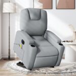 Electric Stand Lift Up Massage Recliner Chair Light Grey Fabric