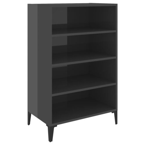 Sideboard High Gloss Grey 57x35x90cm Engineered Wood - Image 2