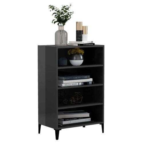 Sideboard High Gloss Grey 57x35x90cm Engineered Wood - Image 3