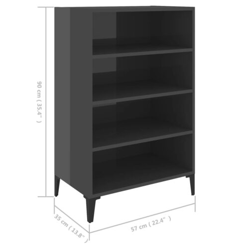 Sideboard High Gloss Grey 57x35x90cm Engineered Wood - Image 6