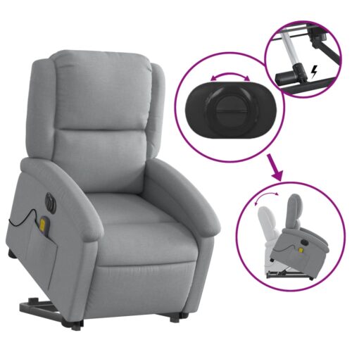 Electric Stand up Massage Recliner Chair Light Grey Fabric - Image 5