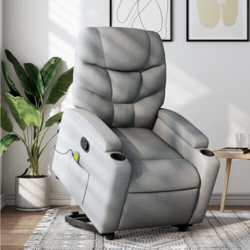 Stand up Massage Recliner Chair Light Grey Fabric - Image 12