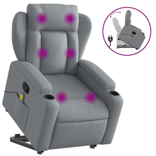 Stand up Massage Recliner Chair Light Grey Fabric - Image 2