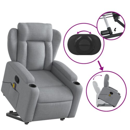 Stand up Massage Recliner Chair Light Grey Fabric - Image 5
