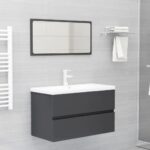 2-Piece Bathroom Furniture Set Grey Engineered Wood