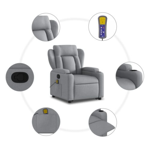 Stand up Massage Recliner Chair Light Grey Fabric - Image 7