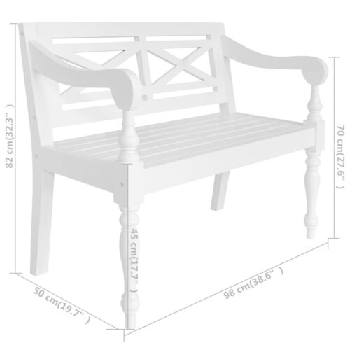 Batavia Bench 98cm Solid Mahogany Wood White - Image 6