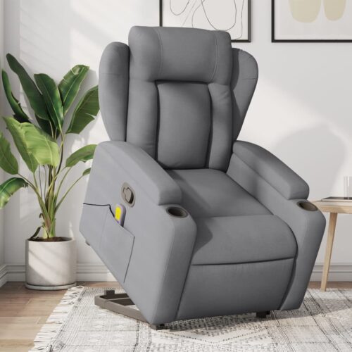 Stand up Massage Recliner Chair Light Grey Fabric - Image 12