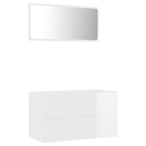 2-Piece Bathroom Furniture Set High Gloss White Engineered Wood - Image 2