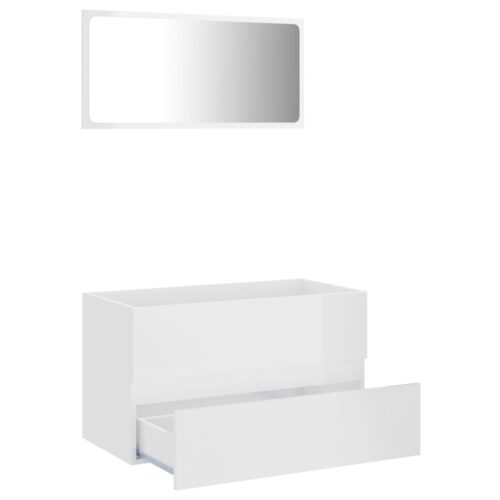 2-Piece Bathroom Furniture Set High Gloss White Engineered Wood - Image 3