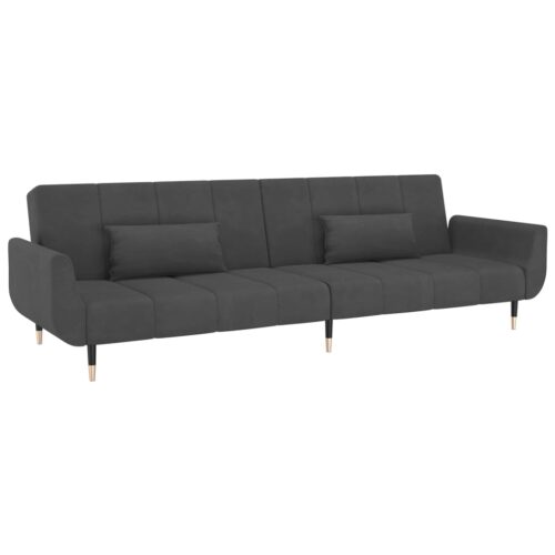 2-Seater Sofa Bed with Two Pillows Dark Grey Velvet - Image 2