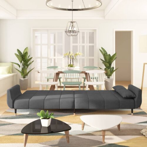 2-Seater Sofa Bed with Two Pillows Dark Grey Velvet - Image 3