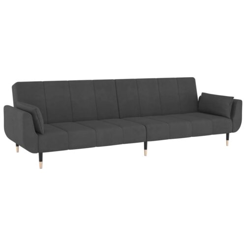 2-Seater Sofa Bed with Two Pillows Dark Grey Velvet - Image 5