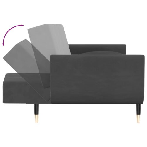 2-Seater Sofa Bed with Two Pillows Dark Grey Velvet - Image 6