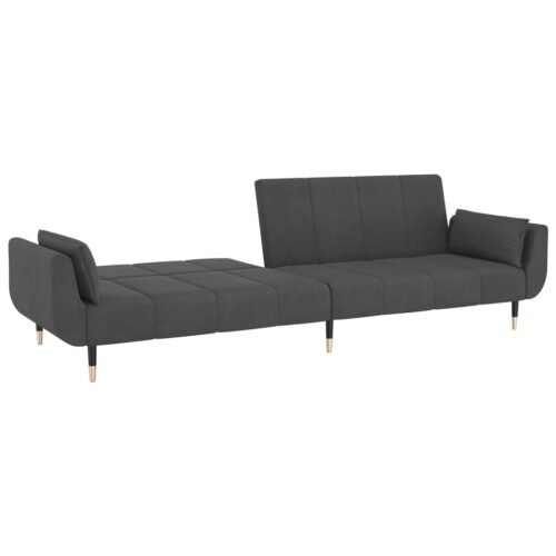 2-Seater Sofa Bed with Two Pillows Dark Grey Velvet - Image 7