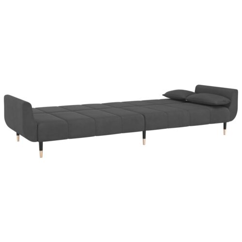 2-Seater Sofa Bed with Two Pillows Dark Grey Velvet - Image 8