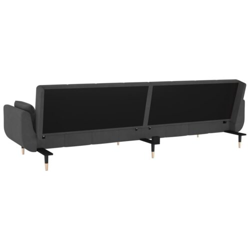 2-Seater Sofa Bed with Two Pillows Dark Grey Velvet - Image 9