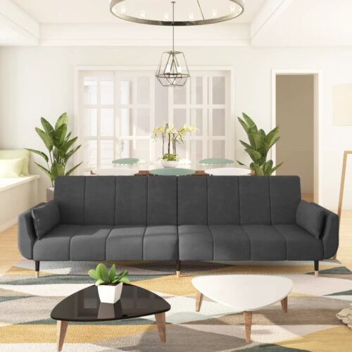 2-Seater Sofa Bed with Two Pillows Dark Grey Velvet - Image 12