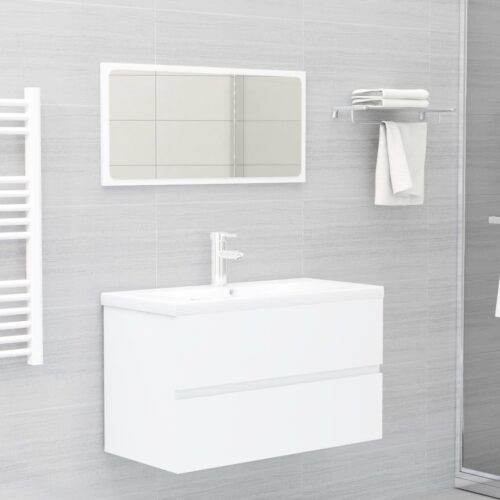 2-Piece Bathroom Furniture Set White Engineered Wood