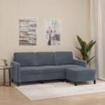 3-Seater Sofa with Foot Stool Lounge Ottoman Couch Velvet Fabric Grey 180cm
