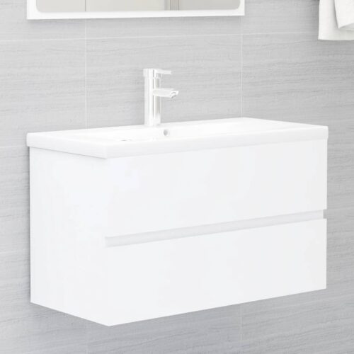 2-Piece Bathroom Furniture Set White Engineered Wood - Image 10
