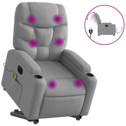 Electric Stand up Massage Recliner Chair Light Grey Fabric - Image 2